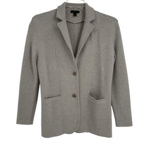 J. Crew Women Merino Wool Sweater Blazer Gray 2-Button Size S Pockets Collared